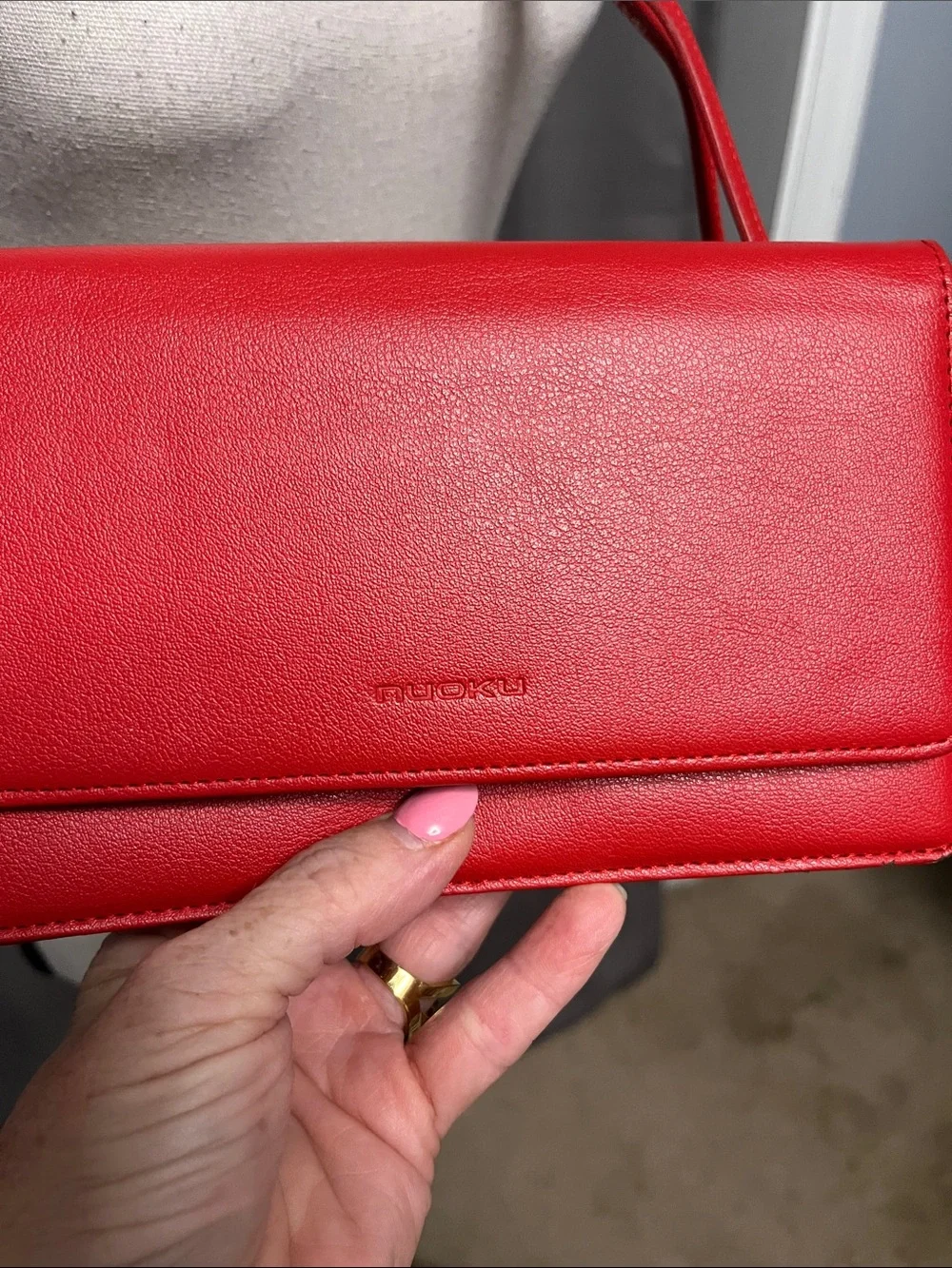 Classic Red Leather Crossbody Clutch - Women’s Convertible Bag